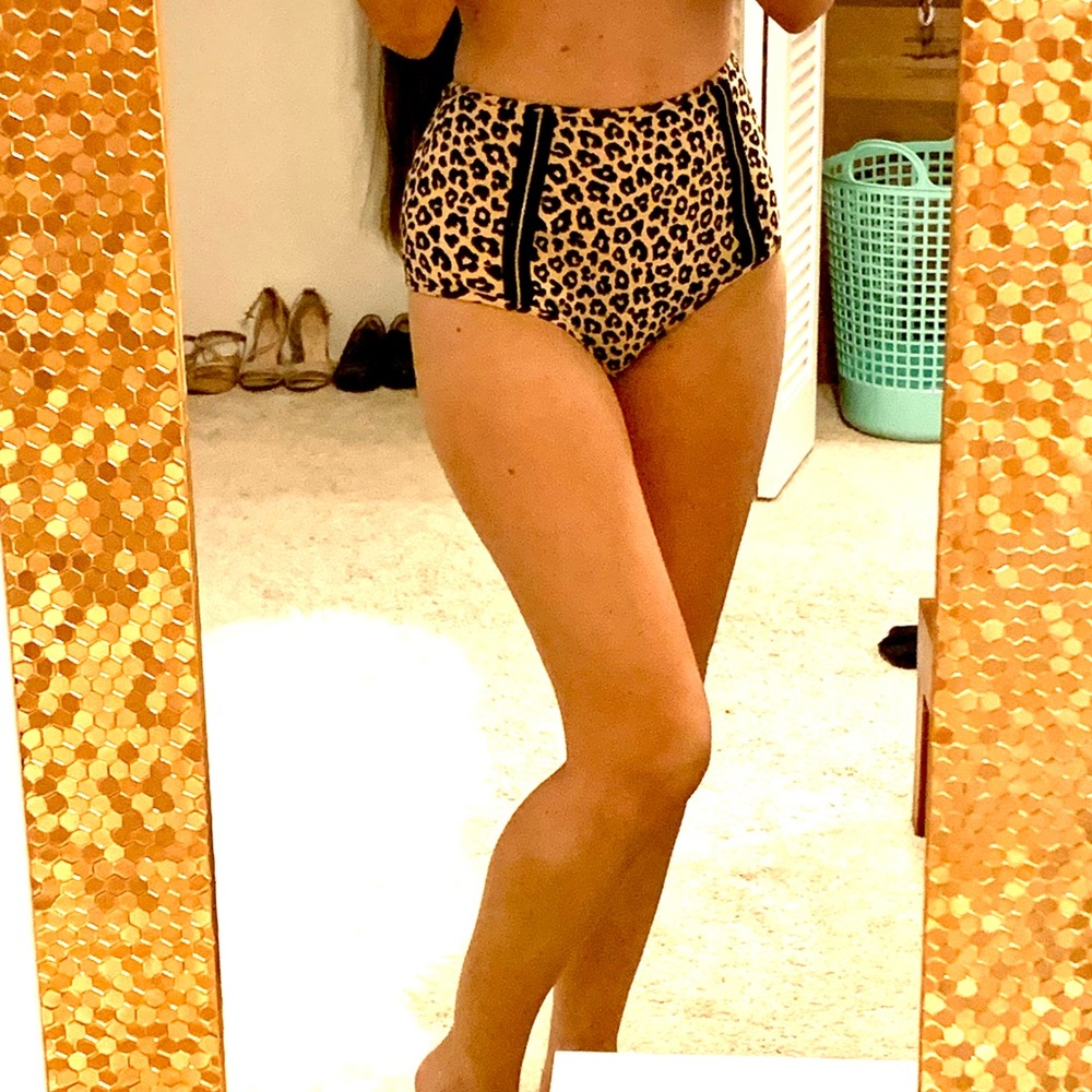 Leopard print high waisted bikini bottoms